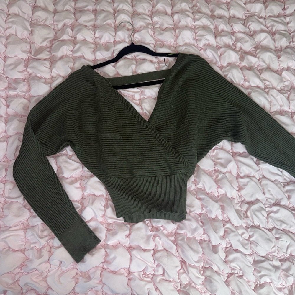 Olive Green Ribbed Knit Sweater